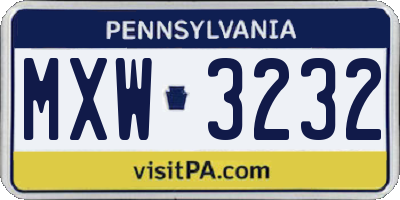 PA license plate MXW3232