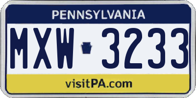 PA license plate MXW3233