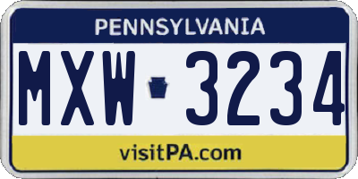 PA license plate MXW3234