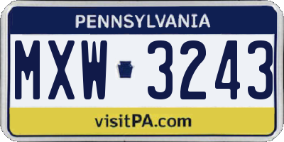 PA license plate MXW3243
