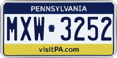 PA license plate MXW3252