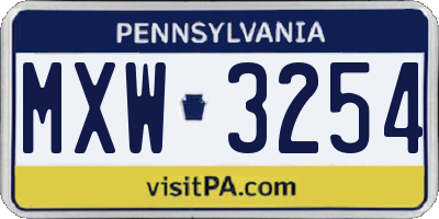 PA license plate MXW3254