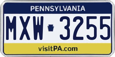 PA license plate MXW3255