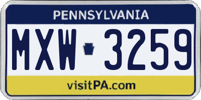 PA license plate MXW3259