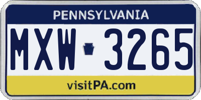 PA license plate MXW3265