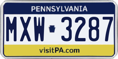 PA license plate MXW3287