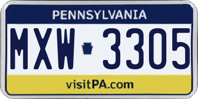 PA license plate MXW3305