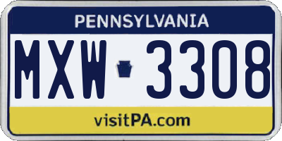 PA license plate MXW3308