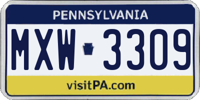 PA license plate MXW3309