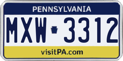 PA license plate MXW3312