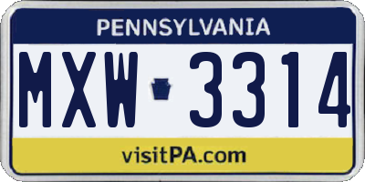 PA license plate MXW3314
