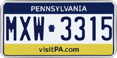 PA license plate MXW3315