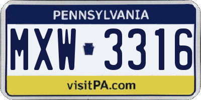 PA license plate MXW3316
