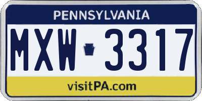 PA license plate MXW3317