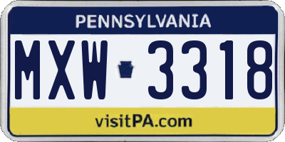 PA license plate MXW3318