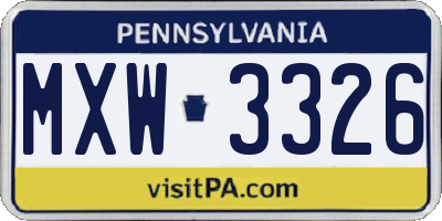 PA license plate MXW3326