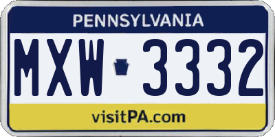 PA license plate MXW3332