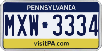 PA license plate MXW3334