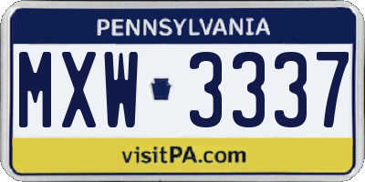 PA license plate MXW3337
