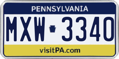 PA license plate MXW3340