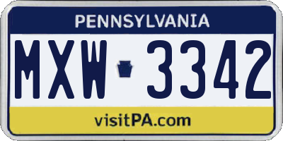 PA license plate MXW3342