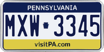PA license plate MXW3345