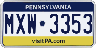 PA license plate MXW3353