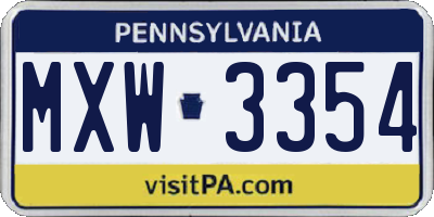 PA license plate MXW3354