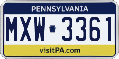 PA license plate MXW3361