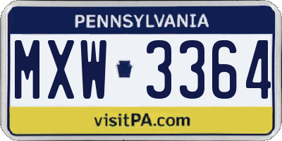PA license plate MXW3364