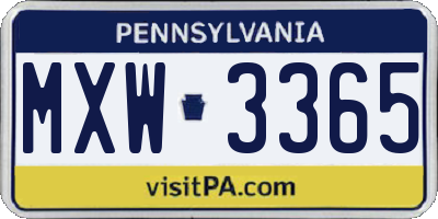 PA license plate MXW3365