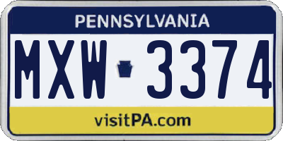 PA license plate MXW3374