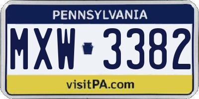 PA license plate MXW3382