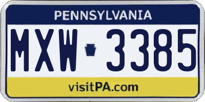 PA license plate MXW3385