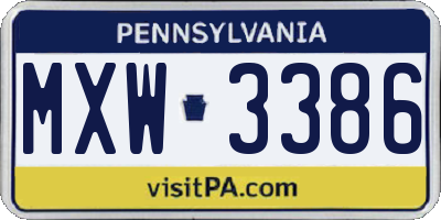 PA license plate MXW3386