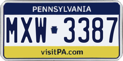 PA license plate MXW3387