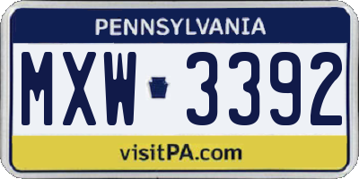 PA license plate MXW3392