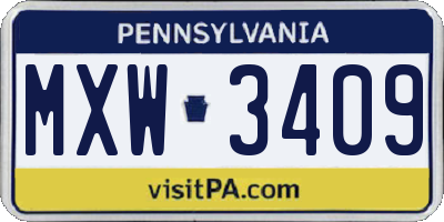 PA license plate MXW3409