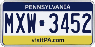 PA license plate MXW3452