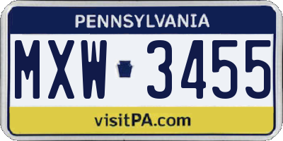 PA license plate MXW3455