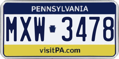 PA license plate MXW3478
