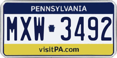 PA license plate MXW3492