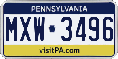PA license plate MXW3496
