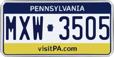 PA license plate MXW3505