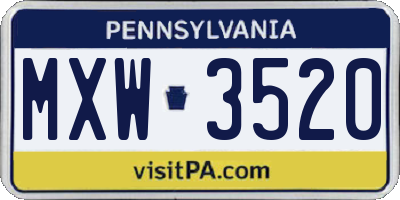 PA license plate MXW3520