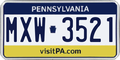 PA license plate MXW3521