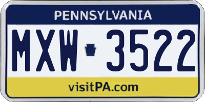 PA license plate MXW3522
