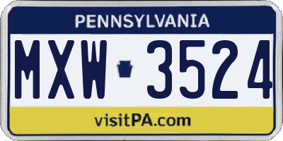 PA license plate MXW3524