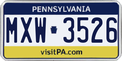 PA license plate MXW3526