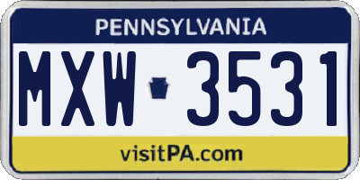 PA license plate MXW3531